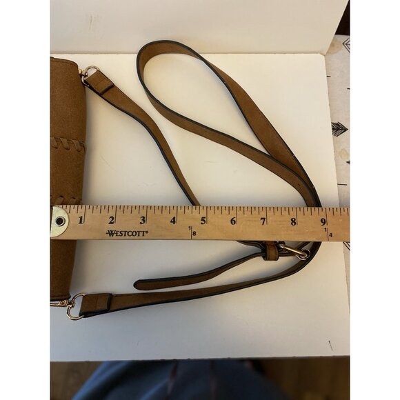 Kiss Me Couture Vegan Leather Small Crossbody Bag Laces Y2K Style Cognac Brown - Picture 13 of 16